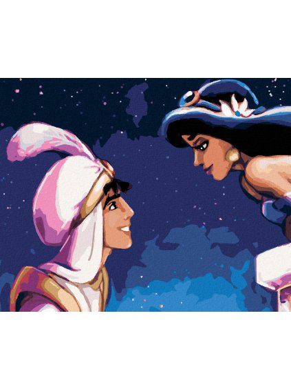 Diamantové maľovanie - ALADDIN A JAZMÍNA NA BALKÓNE (Rámovanie bez rámu a bez vypnutia plátna, Rozmer 40x50 cm)