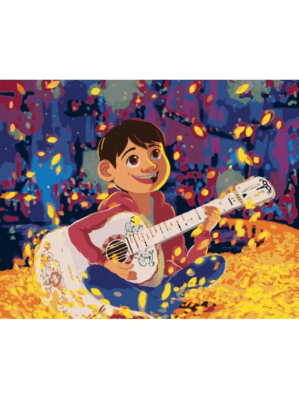 Diamantové maľovanie - MIGUEL HRAJÚCI NA GITARU (COCO) (Rámovanie bez rámu a bez vypnutia plátna, Rozmer 40x50 cm)
