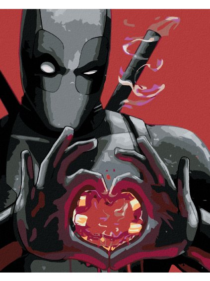 Diamantové maľovanie - DEADPOOL A SRDIEČKO (Rámovanie bez rámu a bez vypnutia plátna, Rozmer 40x50 cm)