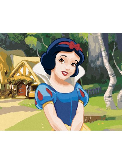 Diamantové maľovanie - SNEHULIENKA PRI CHALÚPKE TRPASLÍKOV (Rámovanie bez rámu a bez vypnutia plátna, Rozmer 40x50 cm)