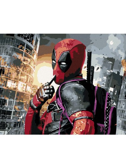 Diamantové maľovanie - DEADPOOL S DETSKÝM BATOHOM (Rámovanie bez rámu a bez vypnutia plátna, Rozmer 40x50 cm)