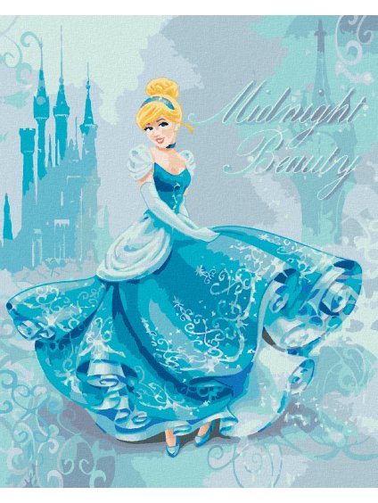 Diamantové maľovanie - POPOLUŠKA NA MODROM POZADÍ (Rámovanie bez rámu a bez vypnutia plátna, Rozmer 40x50 cm)