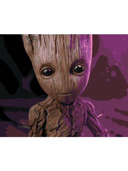 Diamantové maľovanie - GROOT VO FIALOVOM SVETLE (Rámovanie bez rámu a bez vypnutia plátna, Rozmer 40x50 cm)