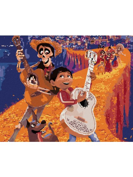 Diamantové maľovanie - MIGUEL A HÉCTOR S GITARAMI (COCO) (Rámovanie bez rámu a bez vypnutia plátna, Rozmer 40x50 cm)