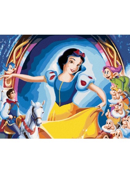 Diamantové maľovanie - SNEHULIENKA, TRPASLÍCI A PRINC NA KONI (Rámovanie bez rámu a bez vypnutia plátna, Rozmer 40x50 cm)