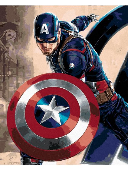 Diamantové maľovanie - KAPITÁN AMERIKA V BOJOVEJ POZÍCII (Rámovanie bez rámu a bez vypnutia plátna, Rozmer 40x50 cm)