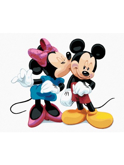 Diamantové maľovanie - MICKEY MOUSE DOSTAL OD MINNIE PUSU NA TVÁR (Rámovanie bez rámu a bez vypnutia plátna, Rozmer 40x50 cm)