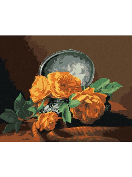 Diamantové maľovanie - ZÁTIŠIE ŽLTÉ RUŽE V ZDOBENOM PÚZDRE (PIETER WAGEMANS) (Rámovanie bez rámu a bez vypnutia plátna, Rozmer 40x50 cm)