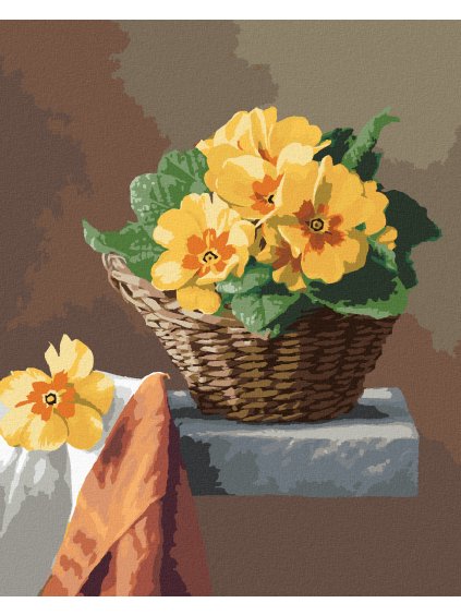 Diamantové maľovanie - ZÁTIŠIE PRVOSIENKA V PRÚTENOM KOŠÍKU (PIETER WAGEMANS) (Rámovanie bez rámu a bez vypnutia plátna, Rozmer 40x50 cm)