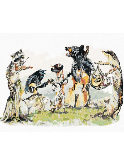 Diamantové maľovanie - ZVIERATÁ A HUDOBNÉ NÁSTROJE (HOLLY SIMENTAL) (Rámovanie bez rámu a bez vypnutia plátna, Rozmer 40x50 cm)