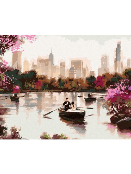 Diamantové maľovanie - PÁR NA LOĎKE V NEW YORKU (RICHARD MACNEIL) (Rámovanie bez rámu a bez vypnutia plátna, Rozmer 40x50 cm)