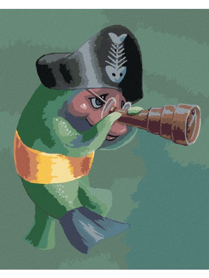 Diamantové maľovanie - RYBA PREZLEČENÁ ZA PIRÁTA (SUE ELLEN BROWN) (Rámovanie bez rámu a bez vypnutia plátna, Rozmer 40x50 cm)