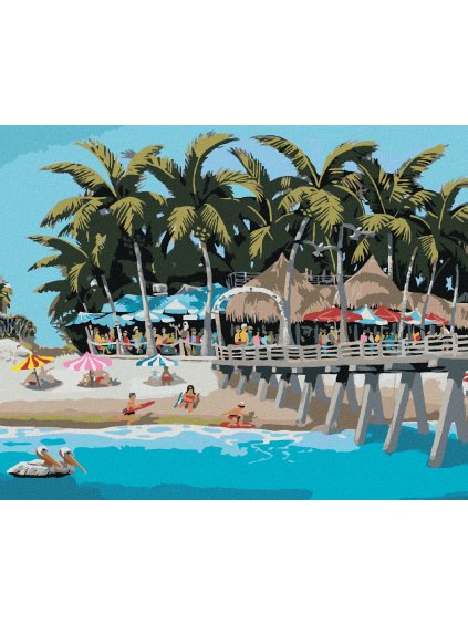 Diamantové maľovanie - STÁNKY PRI MÓLE A PLÁŽ (ROBERT JOHNSON) (Rámovanie bez rámu a bez vypnutia plátna, Rozmer 40x50 cm)