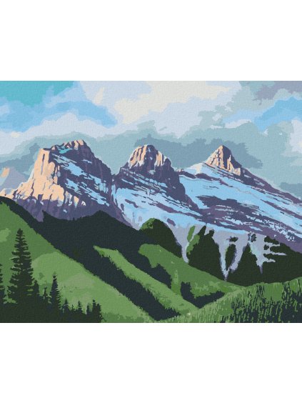 Diamantové maľovanie - TRI HORY A LES (ROBERT JOHNSON) (Rámovanie bez rámu a bez vypnutia plátna, Rozmer 40x50 cm)