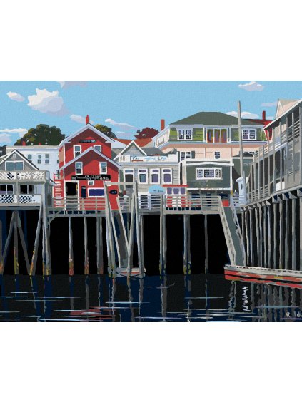 Diamantové maľovanie - DOMY NA MÓLE (ROBERT JOHNSON) (Rámovanie bez rámu a bez vypnutia plátna, Rozmer 40x50 cm)