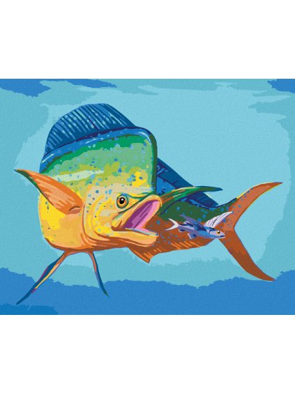 Diamantové maľovanie - VEĽKÁ A MALÁ RYBA (ROBERT JOHNSON) (Rámovanie bez rámu a bez vypnutia plátna, Rozmer 40x50 cm)