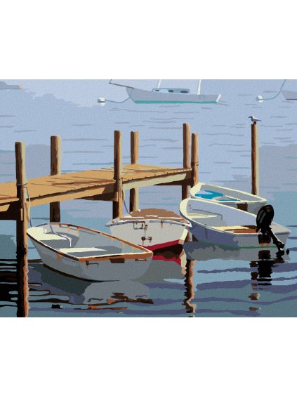 Diamantové maľovanie - ČLNY V PRÍSTAVE (ROBERT JOHNSON) (Rámovanie bez rámu a bez vypnutia plátna, Rozmer 40x50 cm)