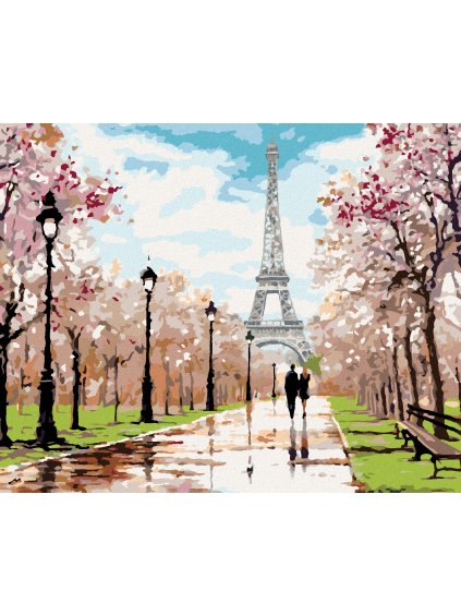 Diamantové maľovanie - MILENCI V PARKU PRI EIFFELOVEJ VEŽI (RICHARD MACNEIL) (Rámovanie bez rámu a bez vypnutia plátna, Rozmer 40x50 cm)
