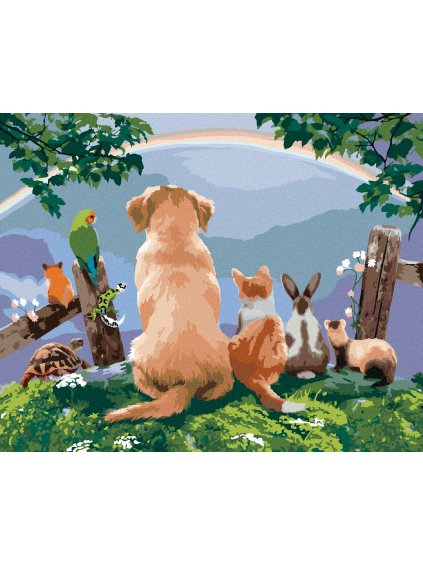 Diamantové maľovanie - ZVIERATÁ A DÚHA V DIAĽKE (HOWARD ROBINSON) (Rámovanie bez rámu a bez vypnutia plátna, Rozmer 40x50 cm)