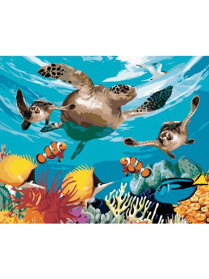 Diamantové maľovanie - KORYTNAČKY A FAREBNÝ OCEÁN (HOWARD ROBINSON) (Rámovanie bez rámu a bez vypnutia plátna, Rozmer 40x50 cm)