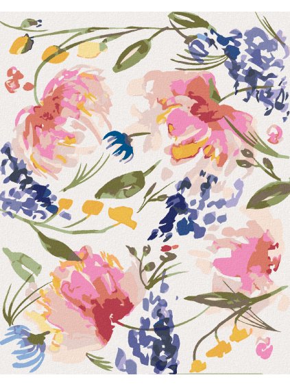 Diamantové maľovanie - RUŽOVÉ A FIALOVÉ KVETY MEDZI LISTAMI (ALEXANDRIA GILBERT) (Rámovanie bez rámu a bez vypnutia plátna, Rozmer 40x50 cm)