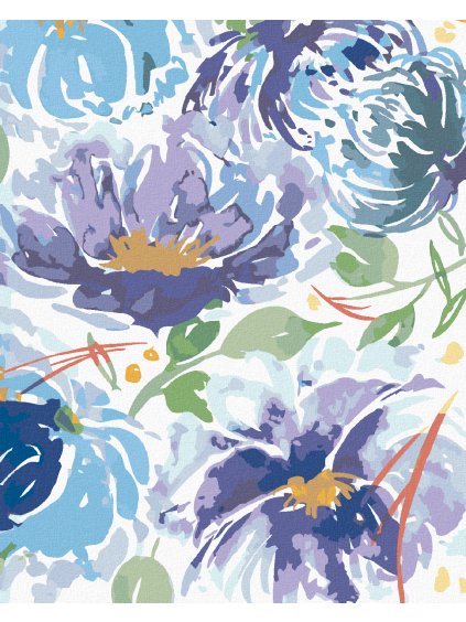 Diamantové maľovanie - MODRÉ KVETY A LISTY (ALEXANDRIA GILBERT) (Rámovanie bez rámu a bez vypnutia plátna, Rozmer 40x50 cm)