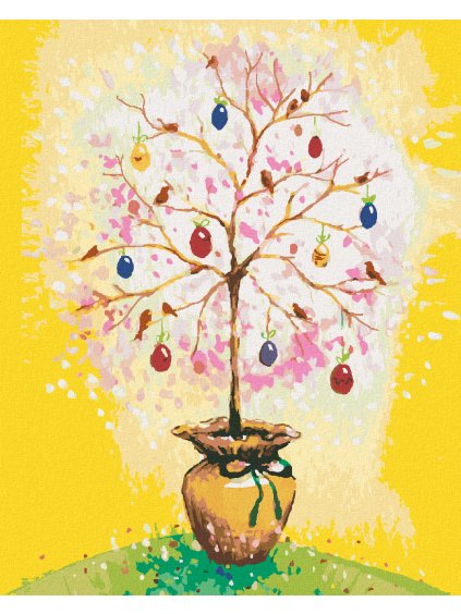 Diamantové maľovanie - VEĽKONOČNÝ STROM S VAJÍČKAMI (Rámovanie bez rámu a bez vypnutia plátna, Rozmer 40x50 cm)