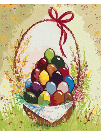 Diamantové maľovanie - VEĽKONOČNÉ VAJÍČKA V KOŠÍKU (Rámovanie bez rámu a bez vypnutia plátna, Rozmer 40x50 cm)