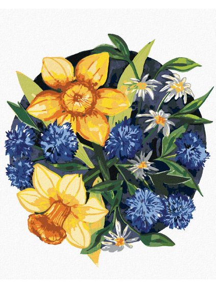 Diamantové maľovanie - ŽLTÉ A MODRÉ NARCISY (ALEXANDRIA GILBERT) (Rámovanie bez rámu a bez vypnutia plátna, Rozmer 40x50 cm)