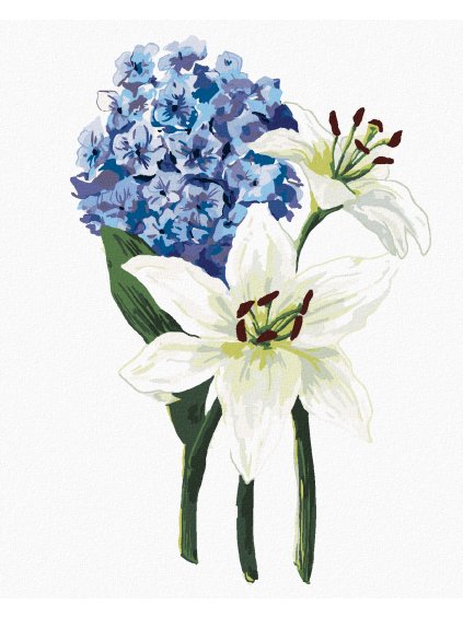 Diamantové maľovanie - ĽALIA A HORTENZIA (ALEXANDRIA GILBERT) (Rámovanie bez rámu a bez vypnutia plátna, Rozmer 40x50 cm)