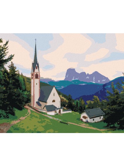 Diamantové maľovanie - KOSTOL A HORA, TALIANSKO (TED DAVIS) (Rámovanie bez rámu a bez vypnutia plátna, Rozmer 40x50 cm)