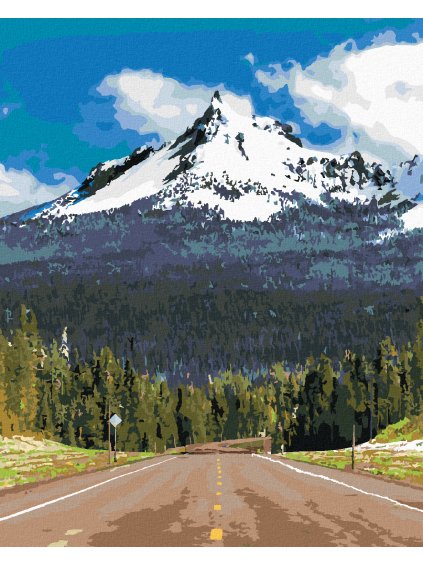 Diamantové maľovanie - ZASNEŽENÁ HORA A CESTA (TED DAVIS) (Rámovanie bez rámu a bez vypnutia plátna, Rozmer 40x50 cm)