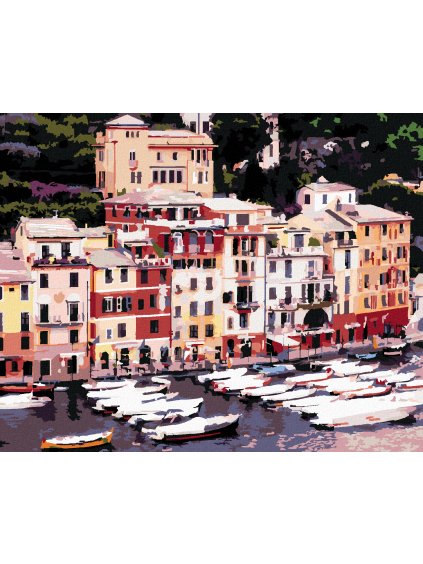 Diamantové maľovanie - MESTO A LODE, TALIANSKO (TED DAVIS) (Rámovanie bez rámu a bez vypnutia plátna, Rozmer 40x50 cm)
