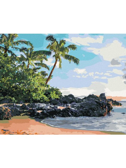 Diamantové maľovanie - POBREŽIE, PALMY A ZÁPAD SLNKA (TED DAVIS) (Rámovanie bez rámu a bez vypnutia plátna, Rozmer 40x50 cm)