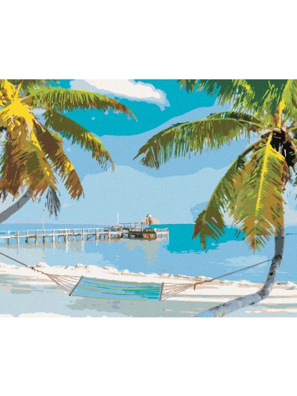 Diamantové maľovanie - PLÁŽ S HOJDAČKOU MEDZI PALMAMI (TED DAVIS) (Rámovanie bez rámu a bez vypnutia plátna, Rozmer 40x50 cm)