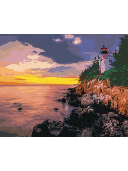 Diamantové maľovanie - MAJÁK NA ÚTESE A ZÁPAD SLNKA, USA (TED DAVIS) (Rámovanie bez rámu a bez vypnutia plátna, Rozmer 40x50 cm)