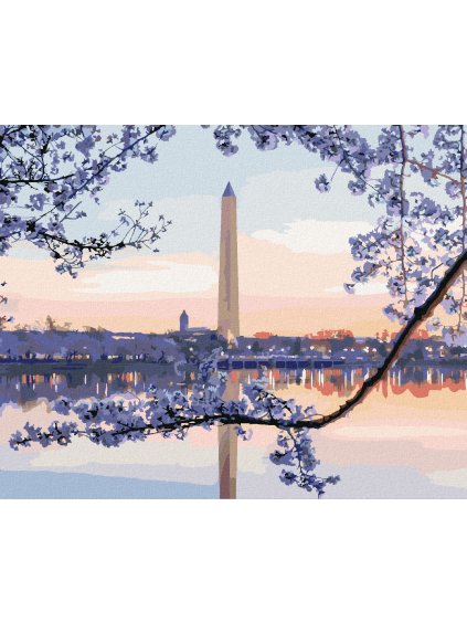 Diamantové maľovanie - ROZKVITNUTÝ STROM WASHINGTONOV MONUMENT (TED DAVIS) (Rámovanie bez rámu a bez vypnutia plátna, Rozmer 40x50 cm)