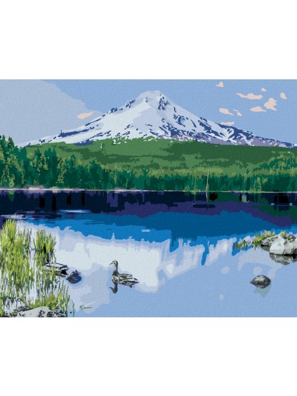 Diamantové maľovanie - JAZERO A ZASNEŽENÁ HORA (TED DAVIS) (Rámovanie bez rámu a bez vypnutia plátna, Rozmer 40x50 cm)