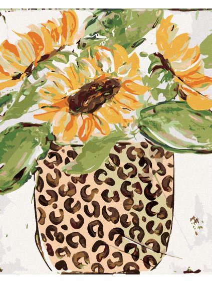 Diamantové maľovanie - SLNEČNICA V LEOPARDEJ VÁZE (HALEY BUSH) (Rámovanie bez rámu a bez vypnutia plátna, Rozmer 40x50 cm)