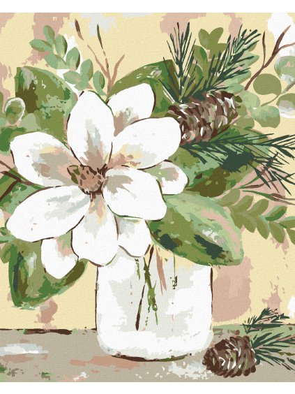 Diamantové maľovanie - ZIMNÉ MAGNÓLIE V POHÁRI (HALEY BUSH) (Rámovanie bez rámu a bez vypnutia plátna, Rozmer 40x50 cm)