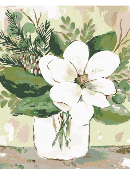 Diamantové maľovanie - ZIMNÉ MAGNÓLIE V POHÁRI 2 (HALEY BUSH) (Rámovanie bez rámu a bez vypnutia plátna, Rozmer 40x50 cm)