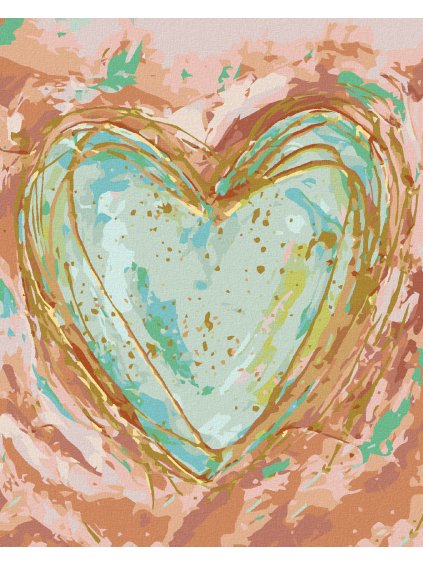 Diamantové maľovanie - ZELENÉ SRDCE NA RUŽOVOM POZADÍ (HALEY BUSH) (Rámovanie bez rámu a bez vypnutia plátna, Rozmer 40x50 cm)