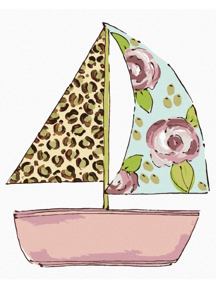 Diamantové maľovanie - LOĎ S LEOPARĎOU A KVETINOVOU PLACHTOU (HALEY BUSH) (Rámovanie bez rámu a bez vypnutia plátna, Rozmer 40x50 cm)