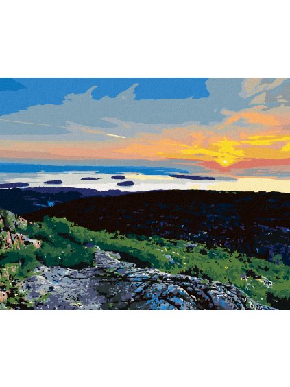 Diamantové maľovanie - ZÁPAD SLNKA NAD KRAJINOU (TED DAVIS) (Rámovanie bez rámu a bez vypnutia plátna, Rozmer 40x50 cm)