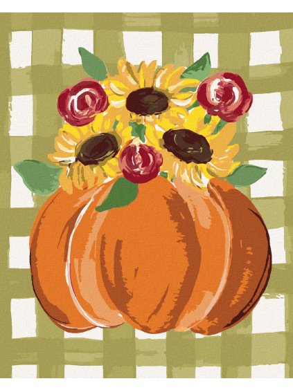 Diamantové maľovanie - ORANŽOVÁ TEKVICA A SLNEČNICA GINGHAM (HALEY BUSH) (Rámovanie bez rámu a bez vypnutia plátna, Rozmer 40x50 cm)