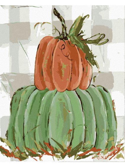 Diamantové maľovanie - ZELENÁ A ORANŽOVÁ TEKVICA (HALEY BUSH) (Rámovanie bez rámu a bez vypnutia plátna, Rozmer 40x50 cm)