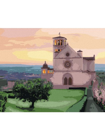 Diamantové maľovanie - BAZILIKA SVÄTÉHO FRANTIŠKA Z ASSISI, TALIANSKO (TED DAVIS) (Rámovanie bez rámu a bez vypnutia plátna, Rozmer 40x50 cm)