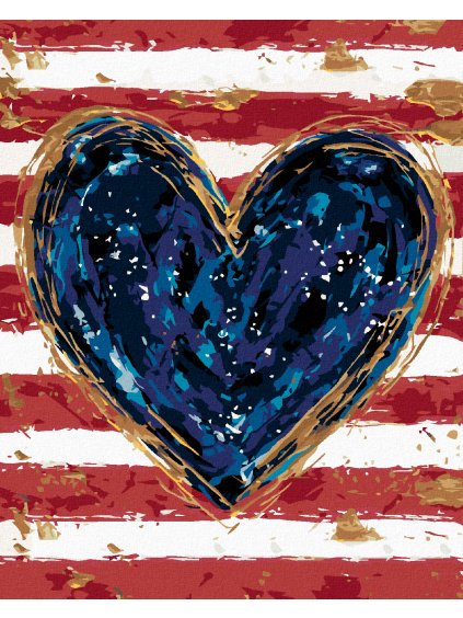 Diamantové maľovanie - MODRÉ SRDCE S ČERVENÝMI PRUHMI (HALEY BUSH) (Rámovanie bez rámu a bez vypnutia plátna, Rozmer 40x50 cm)