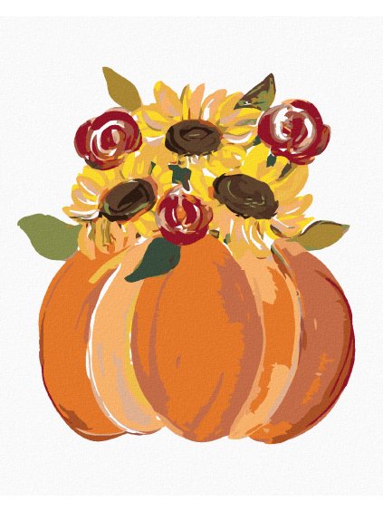 Diamantové maľovanie - ORANŽOVÉ TEKVICE SO SLNEČNICAMI (HALEY BUSH) (Rámovanie bez rámu a bez vypnutia plátna, Rozmer 40x50 cm)
