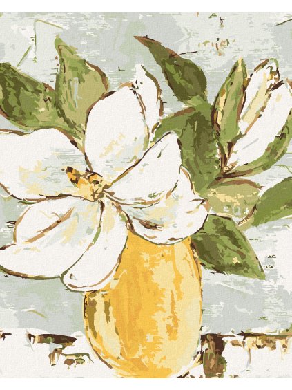 Diamantové maľovanie - MAGNÓLIA V ŽLTEJ VÁZE (HALEY BUSH) (Rámovanie bez rámu a bez vypnutia plátna, Rozmer 40x50 cm)